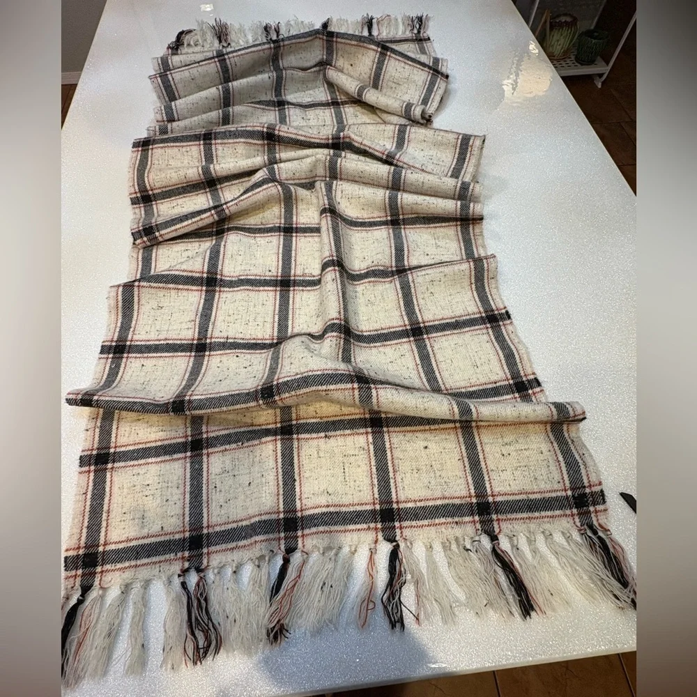 Madewell Cream and Black Plaid Scarf